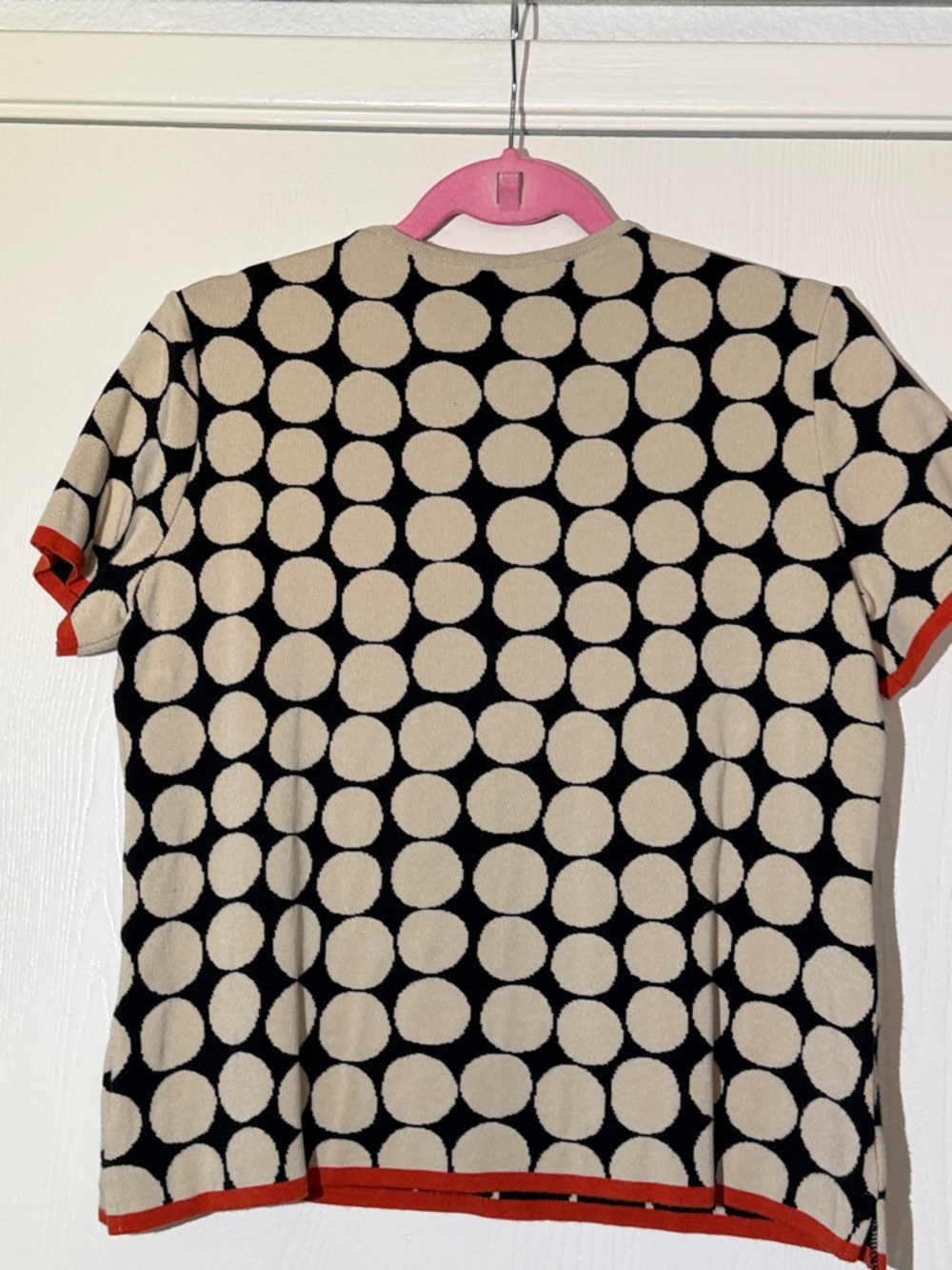 Naulover Cream & Black Polka Dot Short Sleeve Top with Red Trim Euro size 42/M - Picture 7 of 7
